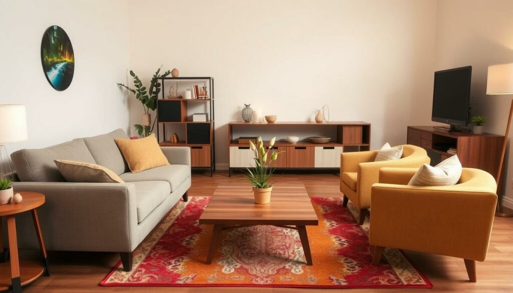 A-cozy-and-inviting-living-room-setup-showcasing-a-variety-of-budget-friendly-furniture-1024x585 6 Conseils pour choisir le meuble idéal pour son intérieur