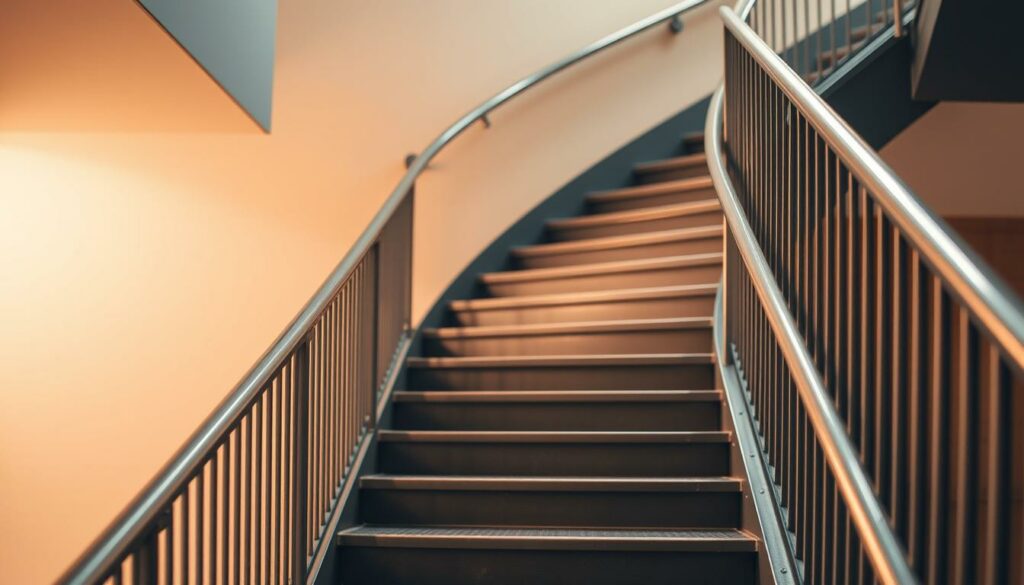 A-well-lit-high-angle-view-of-a-secured-staircase-ramp-showcasing-its-elegant-and-functional--1024x585 La rampe d'escalier : Un projet indispensable