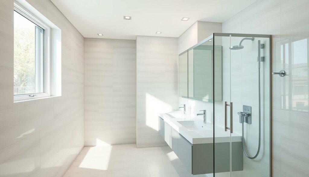 A-well-lit-modern-bathroom-with-a-focus-on-electrical-safety.-The-tiled-floor-and-walls-create-1024x585 10 bonnes et mauvaises idées pour aménager votre salle de bain