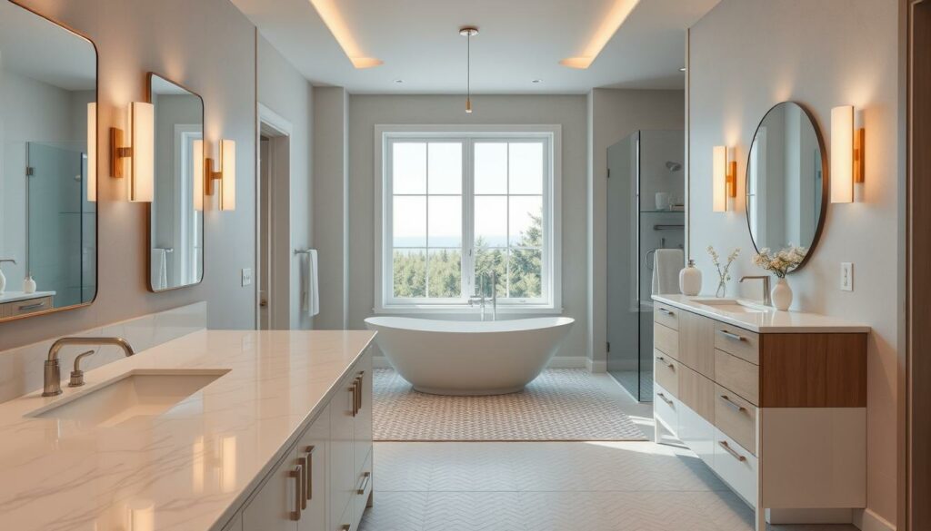 A-well-organized-and-visually-appealing-bathroom-with-modern-fixtures-and-warm-lighting.-A-1024x585 10 bonnes et mauvaises idées pour aménager votre salle de bain