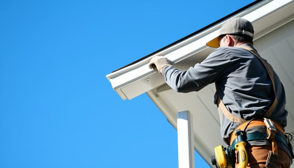 Image-dun-artisan-installant-des-gouttieres-1024x585 Prix d'une gouttière au mètre linéaire