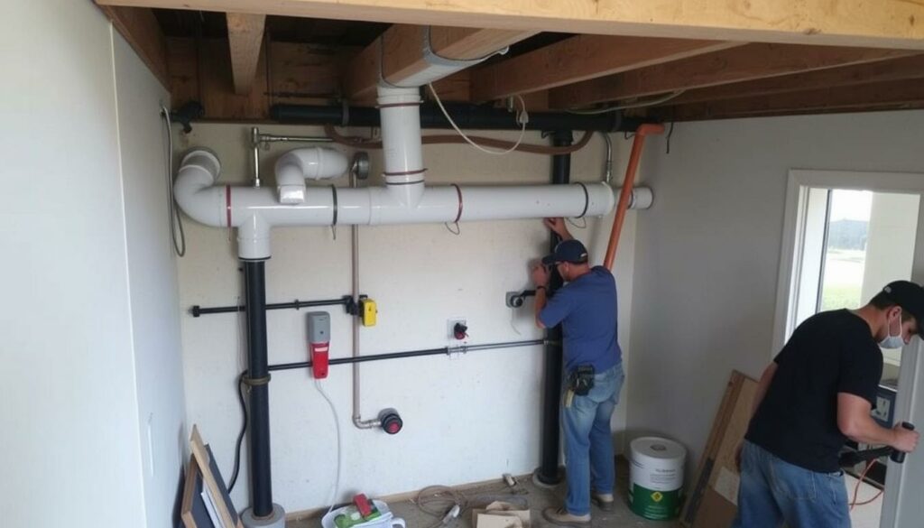 Image-dun-systeme-de-drainage-interieur-en-cours-dinstallation-1024x585 Dans quel cas un drainage pour maison est-il utile ?