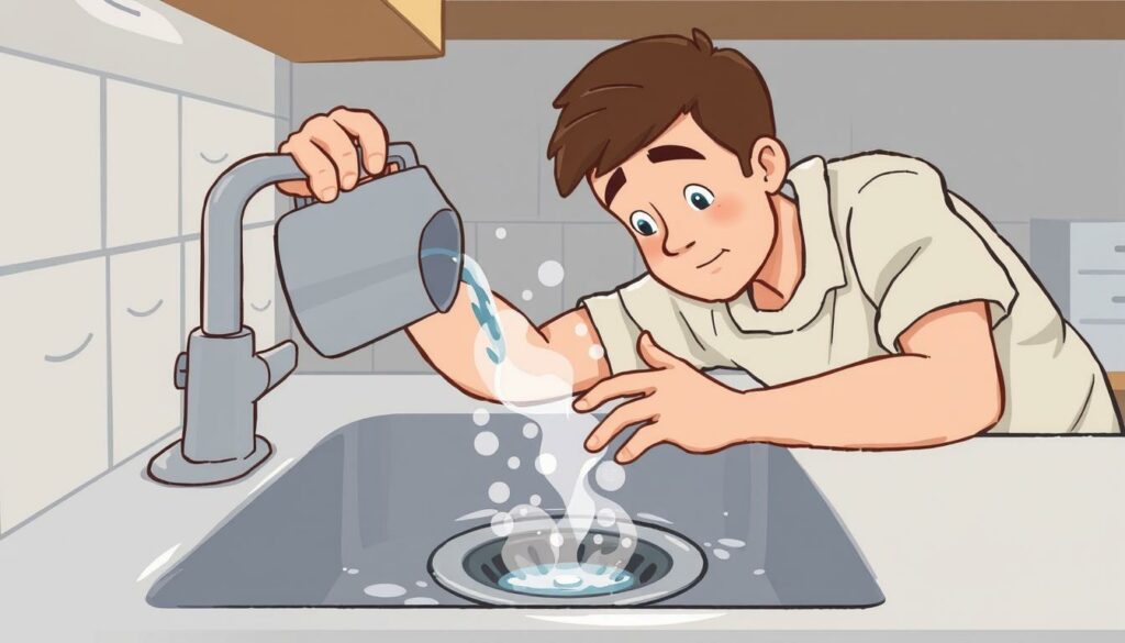 Image-of-a-person-pouring-hot-water-down-a-drain-1024x585 Nos conseils pour déboucher vos canalisations facilement