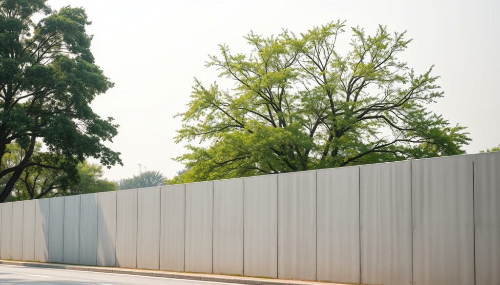 A-concrete-sound-barrier-wall-stands-tall-its-smooth-grey-surface-reflecting-the-soft-1024x585 Quel est le meilleur mur anti-bruit ?