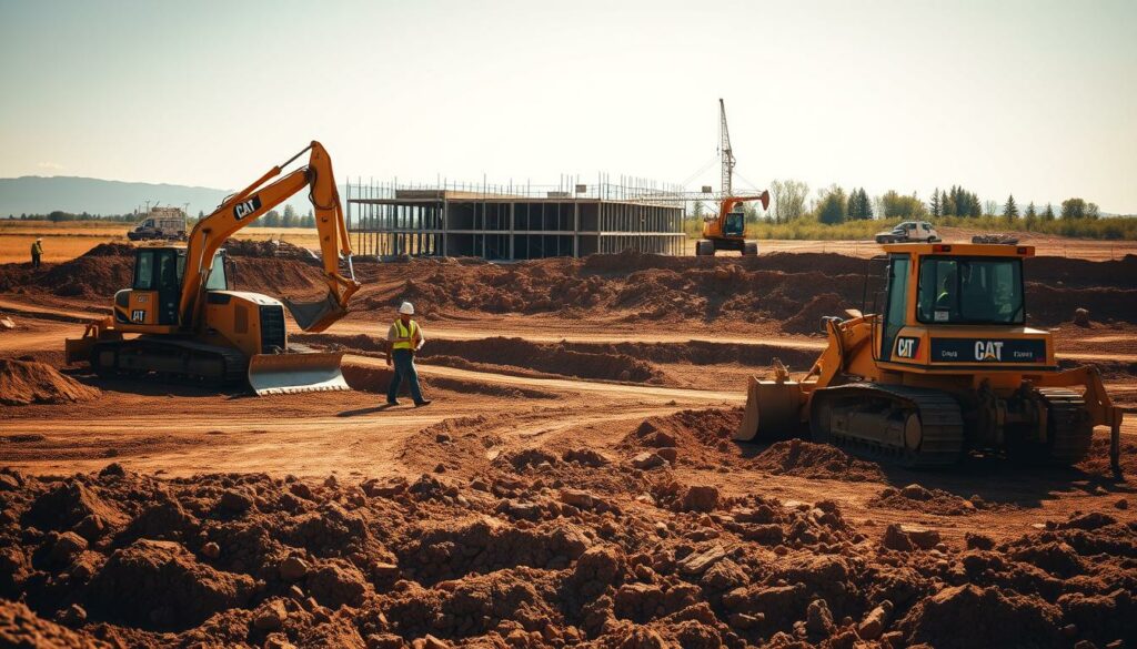 A-construction-site-in-a-sunny-open-field.-In-the-foreground-heavy-machinery-like-excavators--1024x585 Le juste prix d'un terrassement