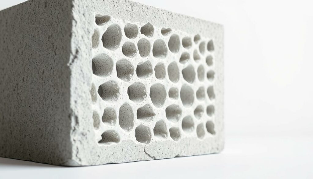 A-cross-section-of-a-concrete-block-showcasing-its-cellular-structure-and-internal-1024x585 Tout sur le béton cellulaire : propriétés, avantages et inconvénients