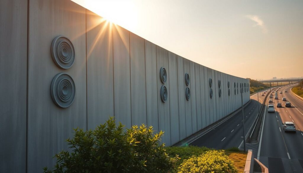 A-grand-concrete-sound-barrier-wall-stands-tall-its-surface-adorned-with-intricate-acoustic-1024x585 Quel est le meilleur mur anti-bruit ?