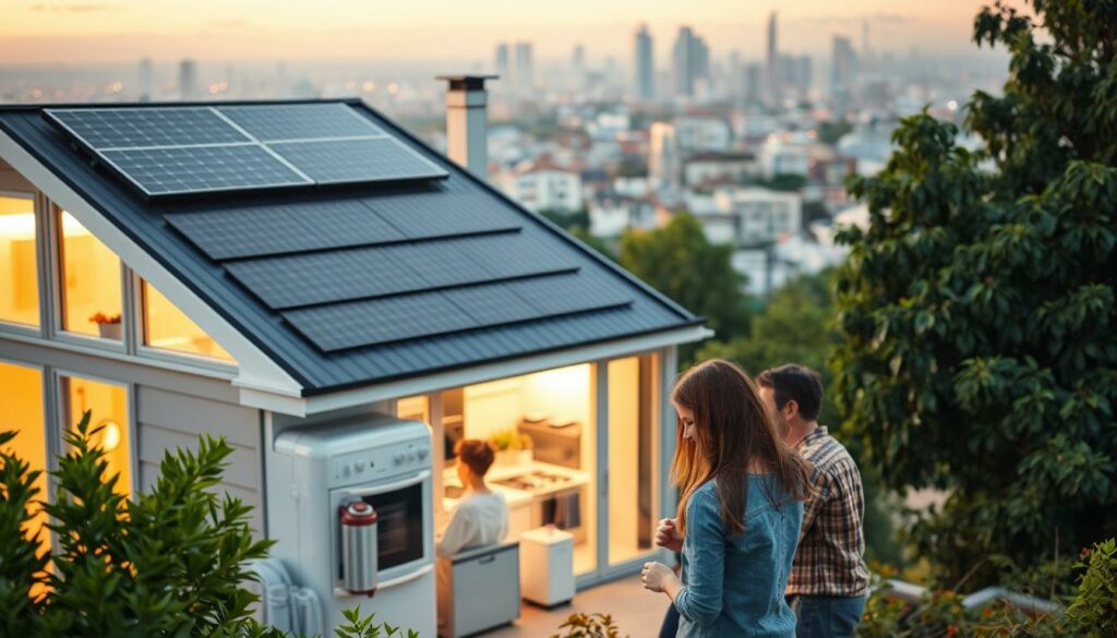 A-modern-well-insulated-home-with-solar-panels-on-the-roof-surrounded-by-lush-greenery.-In-1024x585 Rénovation énergétique : aides rabotées, fraudes encadrées, les contours d’un virage à risques