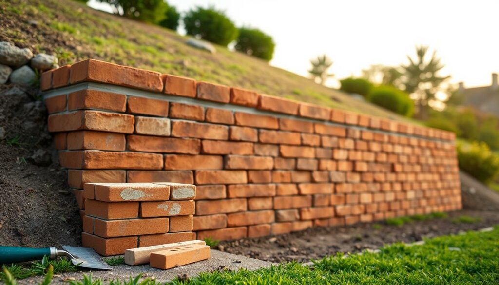 A-neatly-constructed-retaining-wall-in-warm-toned-masonry-blocks-standing-steadfast-against-1024x585 Pourquoi choisir le mur de soutènement en parpaing ?