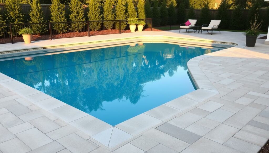 A-serene-swimming-pool-surrounded-by-a-well-designed-paver-stone-patio.-The-margelles-or-pool--1024x585 Margelle de piscine : les critères essentiels pour ne pas se tromper