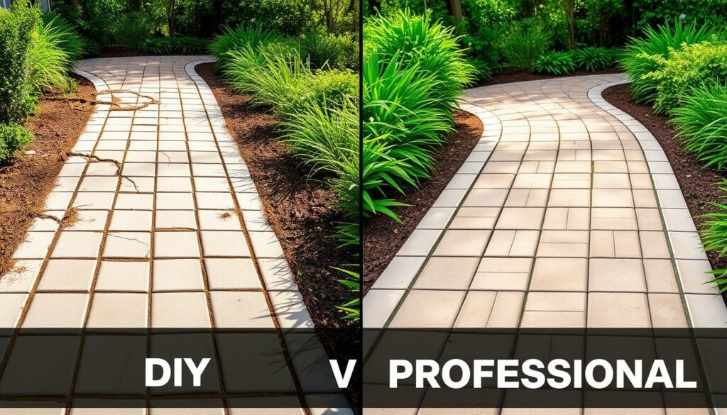 A-side-by-side-comparison-of-a-DIY-paved-walkway-installation-and-a-professional-one-1024x585 Prix d’installation d’une allée en pavés