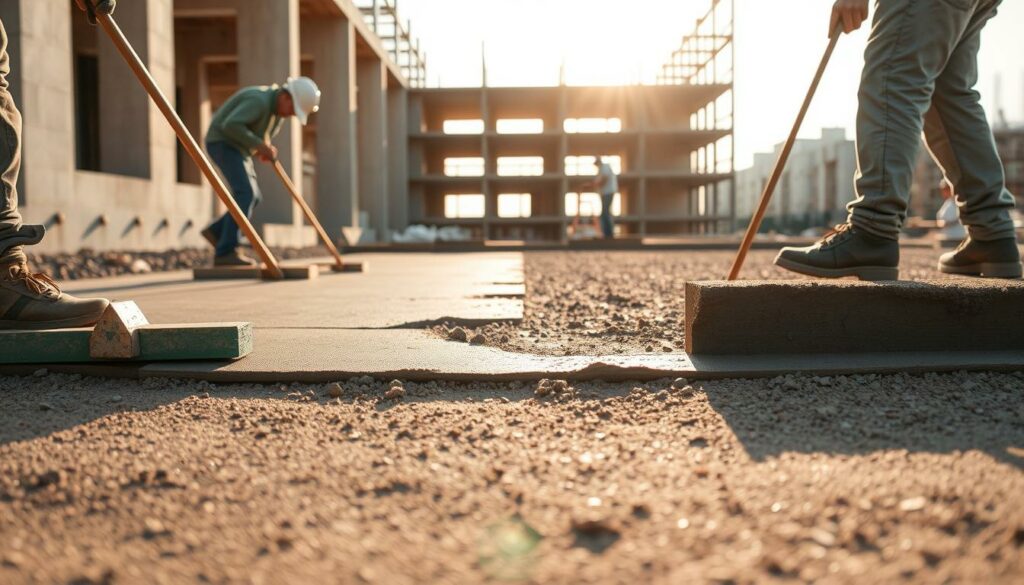 A-step-by-step-construction-site-showing-the-process-of-pouring-and-smoothing-a-concrete-1024x585 Réalisation d’une chape : quel prix au m² ?