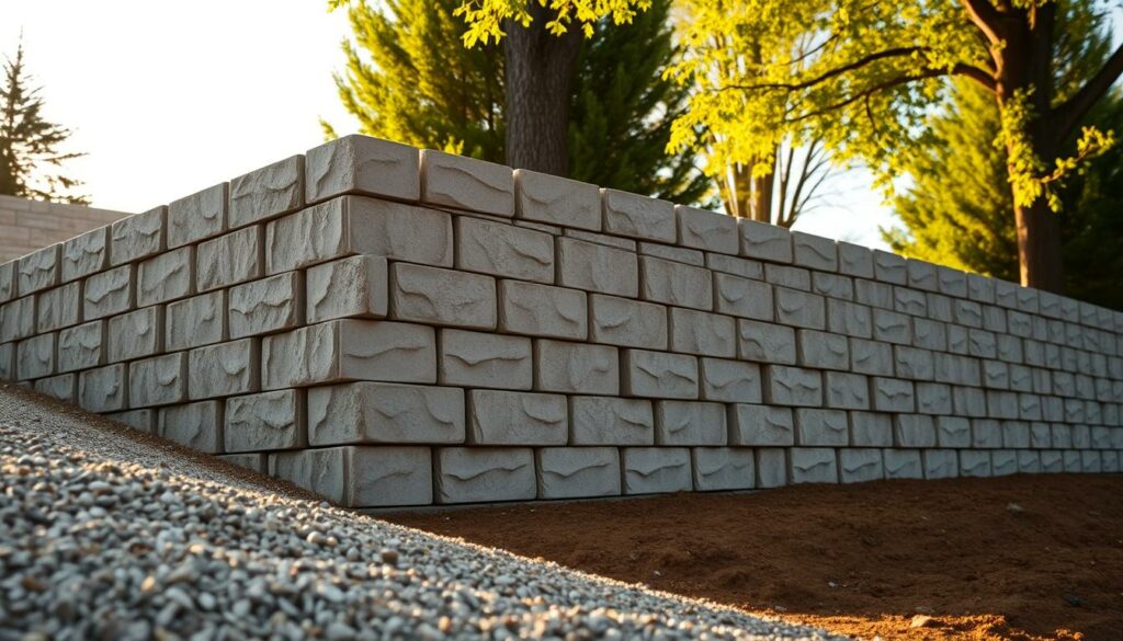 A-sturdy-concrete-block-retaining-wall-standing-tall-and-strong-its-textured-surface-catching--1024x585 Pourquoi choisir le mur de soutènement en parpaing ?