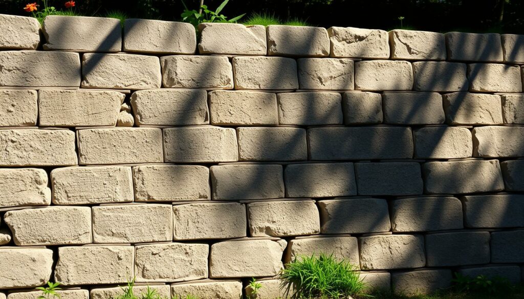 A-weathered-retaining-wall-made-of-concrete-blocks-its-textured-surface-weathered-by-the-1024x585 Pourquoi choisir le mur de soutènement en parpaing ?