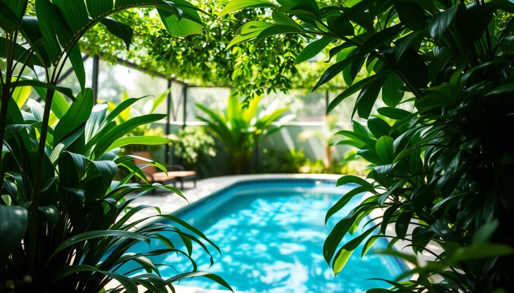 Generez-une-image-de-plantes-luxuriantes-autour-dune-piscine-ombragee-1024x585 Les meilleures plantes pour sublimer les abords de votre piscine
