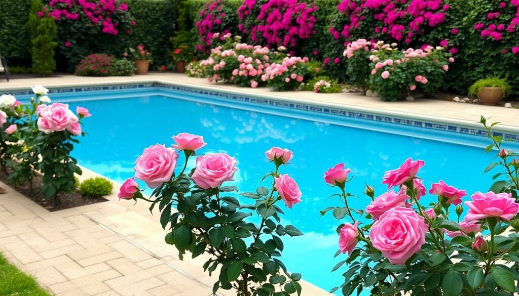 Image-de-rosiers-elegants-autour-dune-piscine-1024x585 Les meilleures plantes pour sublimer les abords de votre piscine