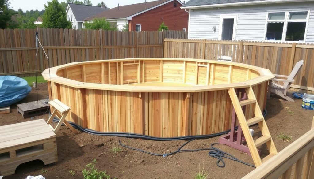 Image-dune-piscine-hors-sol-en-bois-en-cours-dinstallation-1024x585 Quel est le prix d'une piscine hors-sol en bois avec la pose ?